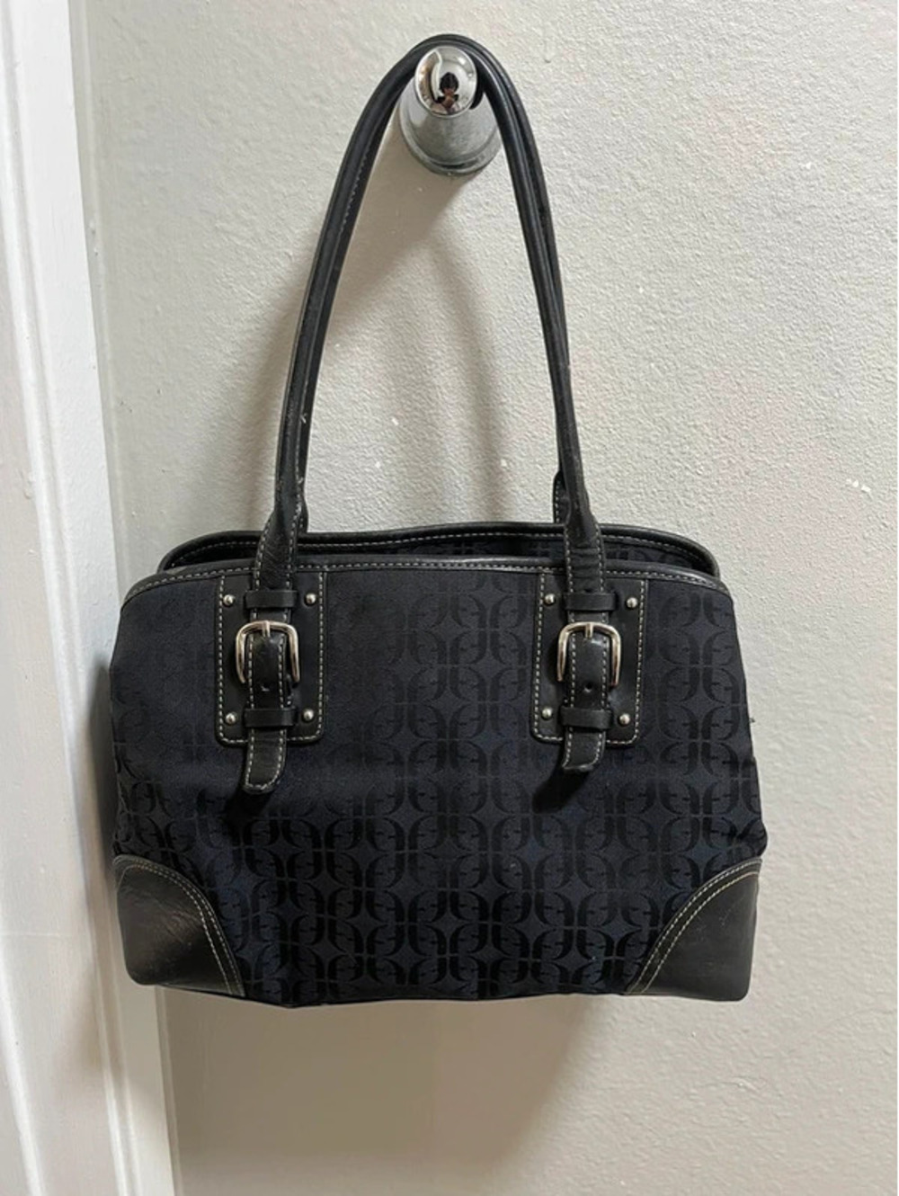 VTG Y2K Fossil Black Signature Canvas Shoulder Bag